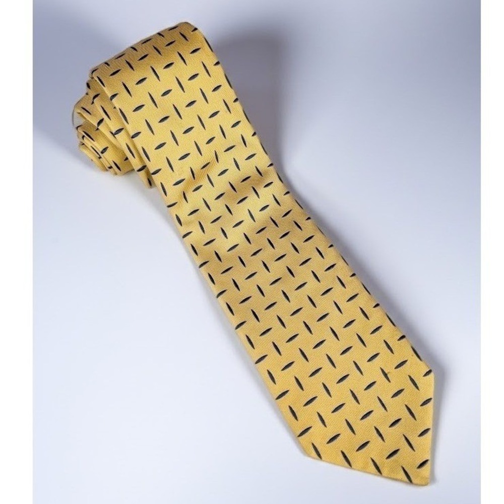 Harvie & Hudson Jermyn Street Yellow Silk Dash Pattern Tie Made in England
